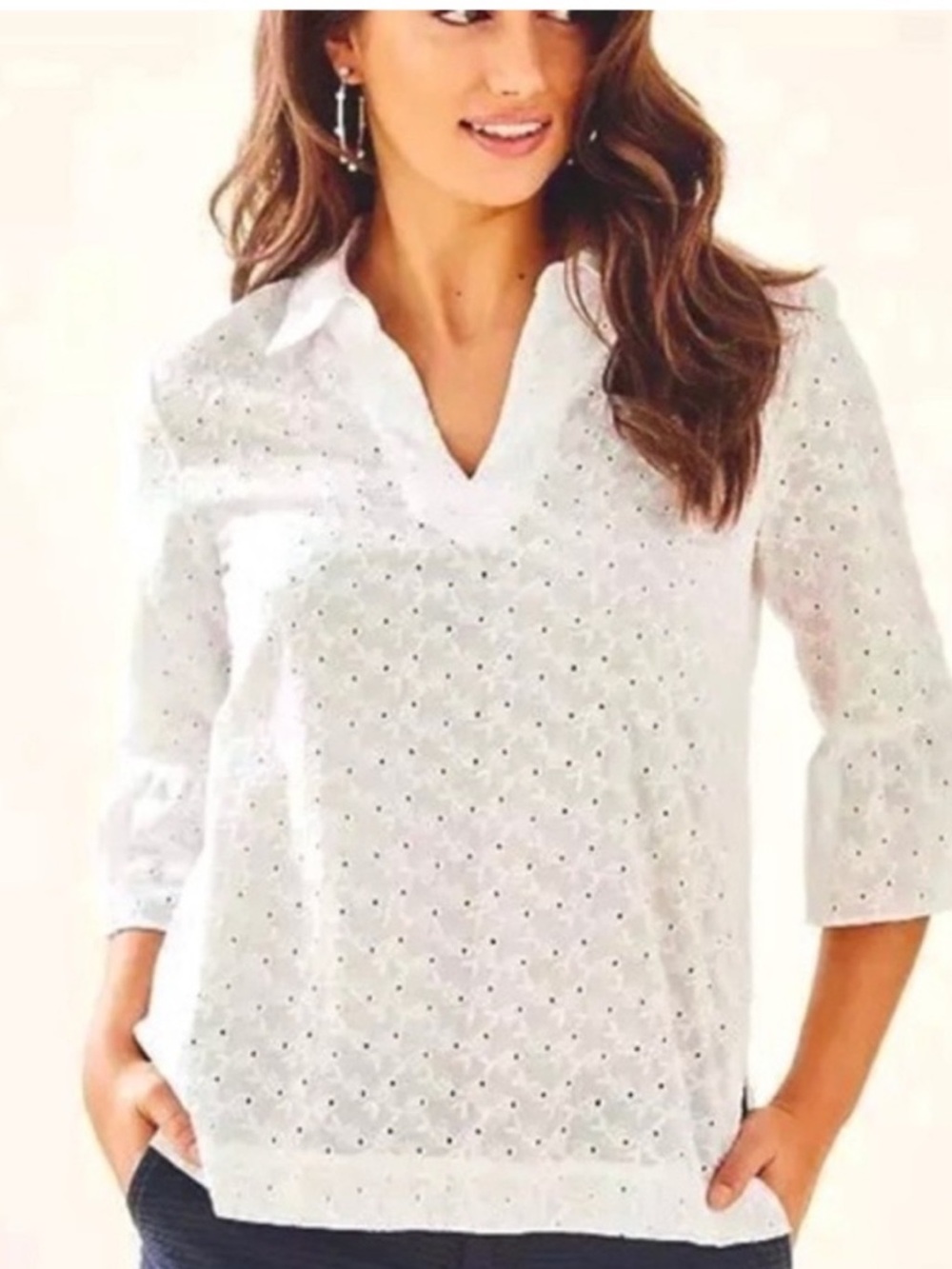 Lilly Pulitzer Ginger Top in Resort White Eyelet, EUC, size XL